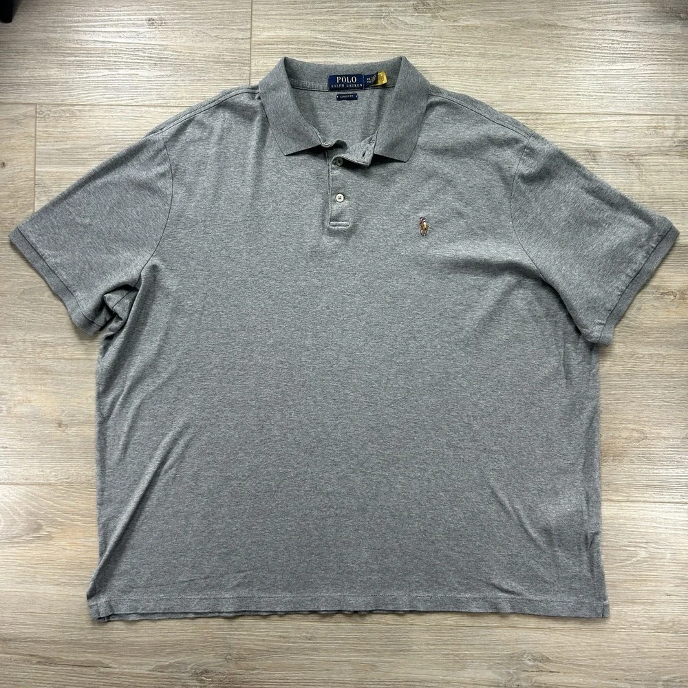 Polo Ralph Lauren Shirt XXL Gray Mens Classic Fit‎ Short Sleeve Flesh Pony Golf